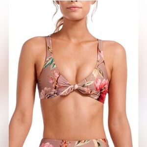 Vitamin A NWT Lou white Ginger Pink Floral Tropical Tie Front Bikini Top XS